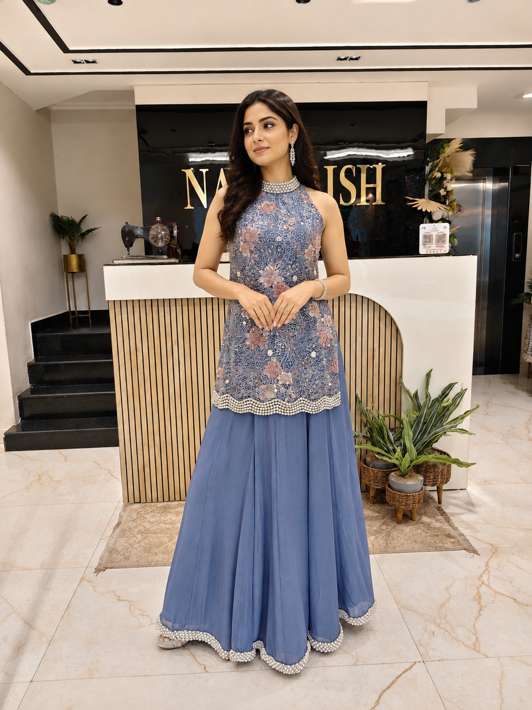 Blue Net Indo-Western Sharara Set
Designer Net Indo-Western Outfit
Resham Sequins Cutdana Work Set
Wedding Wear Indo-Western Sharara
Luxury Ethnic Wear