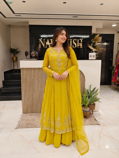 Neon Green Georgette Anarkali Set
Designer Georgette Anarkali Suit
Cutdana Mirror Work Anarkali
Wedding Wear Anarkali Set
Luxury Ethnic Wear