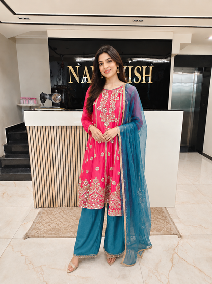 Pink Blue Anarkali Set
Designer Chinon Anarkali
Sequins Work Ethnic Outfit
Wedding Wear Anarkali India
Luxury Festive Wear Women