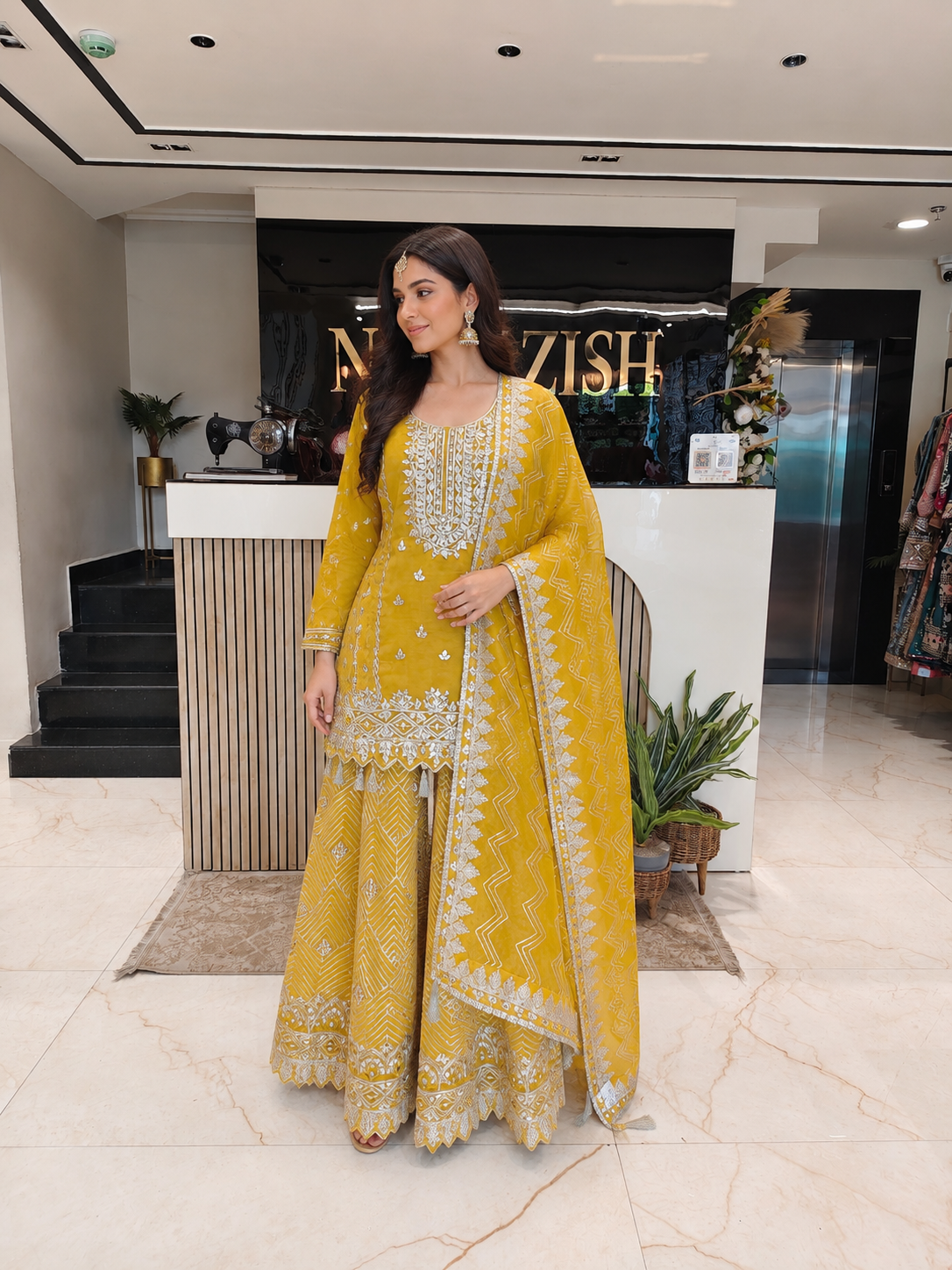 Mustard Tissue Kurta Sharara Set
Designer Tissue Sharara Suit
Gota Zari Mirror Work Sharara Set
Wedding Wear Sharara Suit
Luxury Ethnic Wear