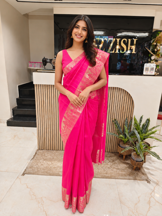 Rani Pink Silk Saree
Zari Work Saree
Designer Silk Saree
Festive Wear Saree
Wedding Function Saree