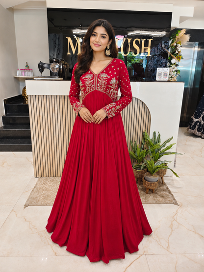 Red Designer Anarkali
Chiffon Festive Wear Women
Kutdana Work Ethnic Outfit
Wedding Wear Anarkali India
Luxury Party Wear Dress