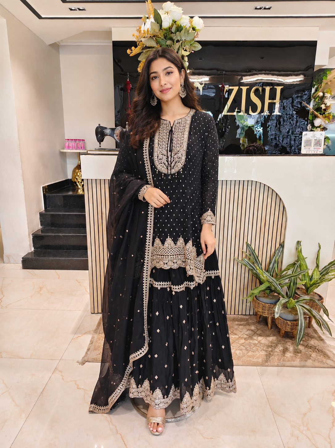 Black Garara Set
Designer Georgette Garara
Zari Work Ethnic Outfit
Wedding Wear Garara India
Luxury Festive Wear Women
