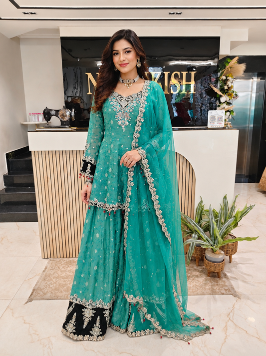 Dark Green Farshi Salwar Set
Jacquard Tissue Kurta Set
Designer Farshi Salwar Suit
Wedding Wear Farshi Suit
Festive Party Wear Ethnic Set