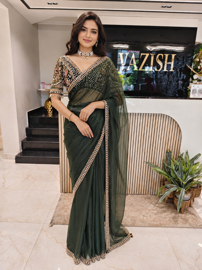 Bottle Green Organza Saree
Kutdana Work Saree
Readymade Blouse Saree
Designer Party Wear Saree
Wedding Wear Saree