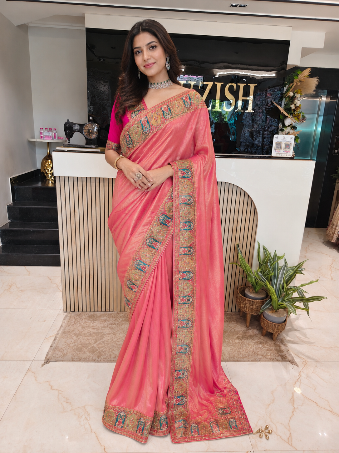Rani Pink Tissue Saree
Kutdana Work Saree
Stone Work Saree
Designer Party Wear Saree
Wedding Wear Saree