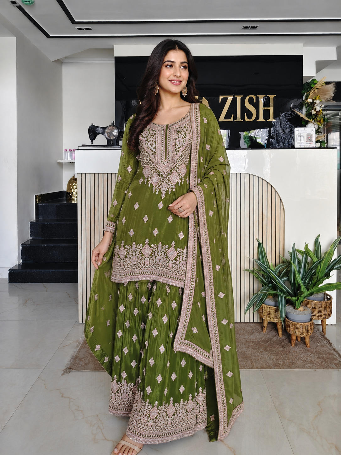 Mehndi Green Chinon Sharara Set
Designer Sharara Suit
Wedding Wear Sharara
Festive Party Wear Ethnic Set
Chinon Designer Suit
