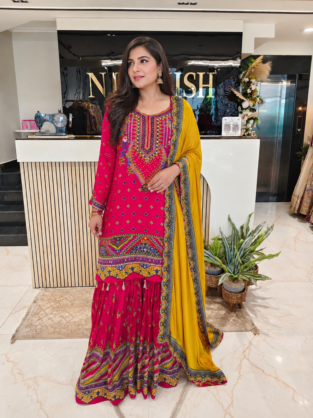 Hot Pink & Yellow Crepe Sharara Set
Designer Sharara Suit
Wedding Wear Sharara
Festive Party Wear Ethnic Set
Crepe Designer Suit