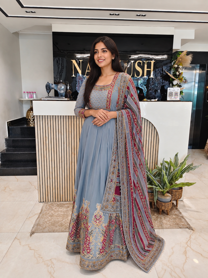 Grey Georgette Anarkali Set

Designer Anarkali Suit

Wedding Wear Anarkali

Festive Party Wear Anarkali

Georgette Designer Suit