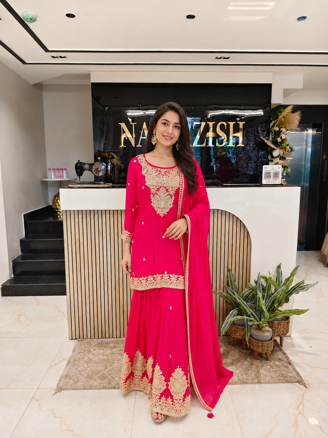 Hot Pink Chinon Sharara Set
Designer Sharara Suit
Wedding Wear Sharara
Festive Party Wear Ethnic Set
Chinon Designer Suit