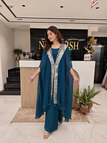 Indigo Blue Chinon Indo-Western Kaftan
Designer Chinon Kaftan Set
Cutdana Dabka Resham Work Kaftan
Palazzo Party Wear Kaftan
Luxury Ethnic Wear
