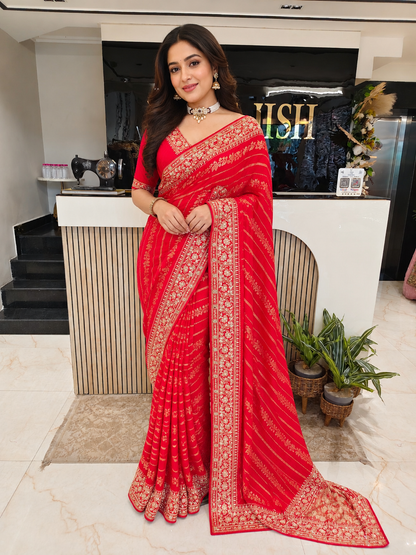 Red Crepe Saree
Mirror Work Saree
Kutdana Work Saree
Designer Party Wear Saree
Wedding Wear Saree