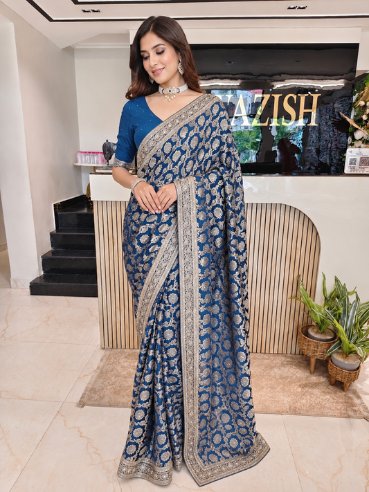 Blue Satin Saree
Dabka Work Saree
Kutdana Work Saree
Designer Party Wear Saree
Wedding Wear Saree