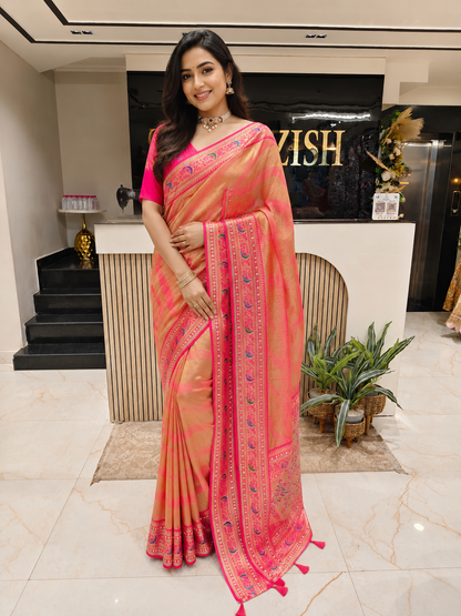 Rani Pink Silk Saree
Peacock Motif Saree
Zari Work Saree
Designer Wedding Saree
Party Wear Silk Saree
