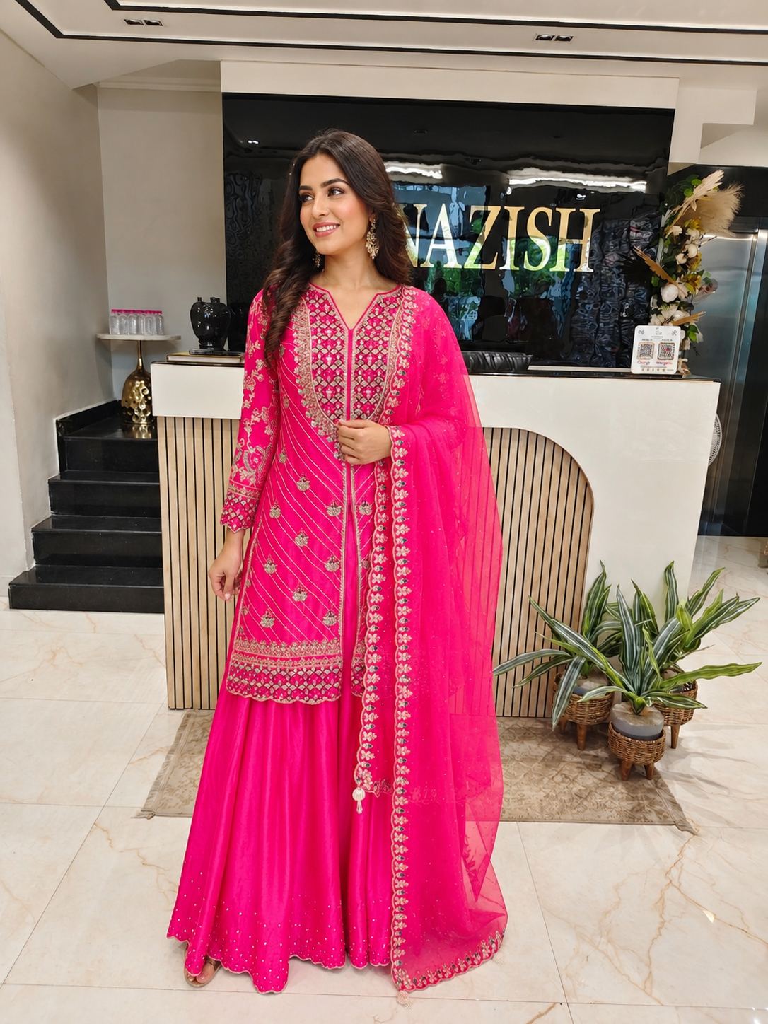 Hot Pink Dola Silk Sharara Set
Designer Sharara Suit
Wedding Wear Sharara
Festive Party Wear Sharara
Dola Silk Ethnic Set