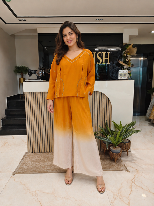 Mustard Crepe Co-ord Set
Designer Crepe Kurta Pant Set
Sequins Work Co-ord Set
Ombre Pants Ethnic Outfit
Luxury Ethnic Wear
