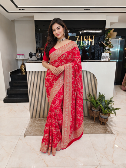 Red Katan Silk Saree
Kutdana Work Saree
Dabka Work Saree
Designer Silk Saree
Wedding Wear Saree