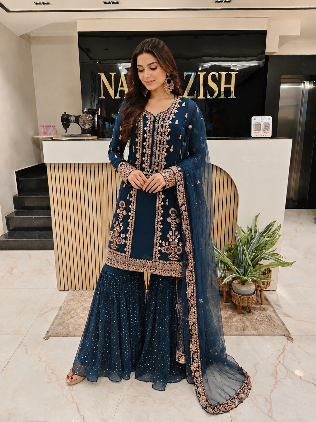Navy Blue Anarkali Sharara Set
Georgette Anarkali Suit
Designer Sharara Set
Wedding Wear Anarkali
Festive Party Wear Ethnic Set