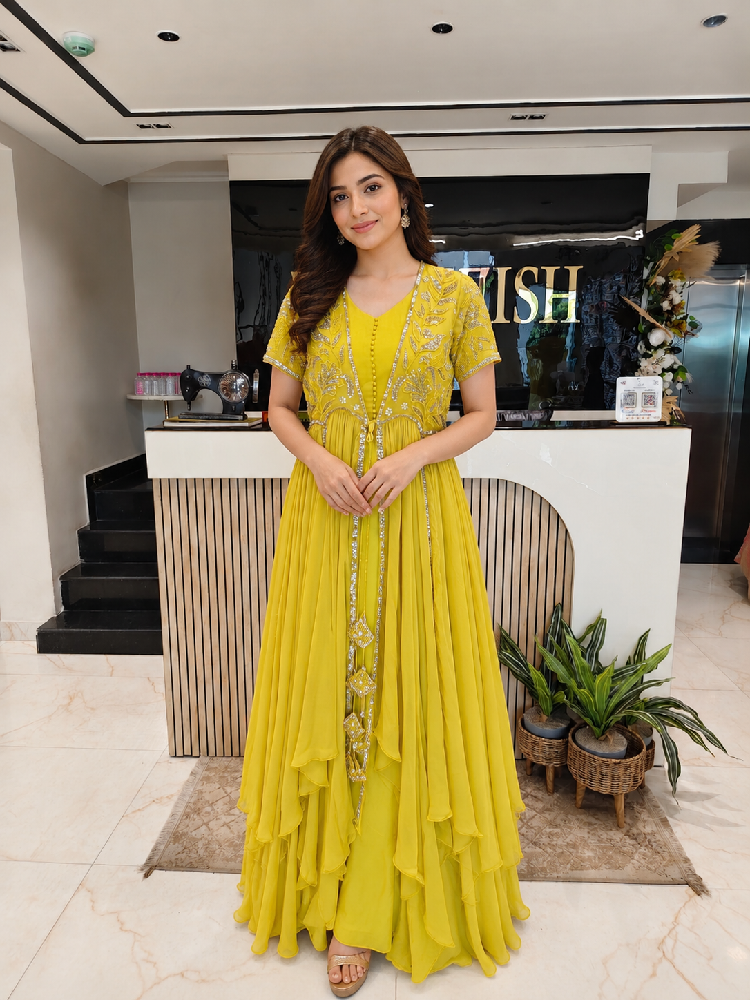 Neon Green Shrug Anarkali