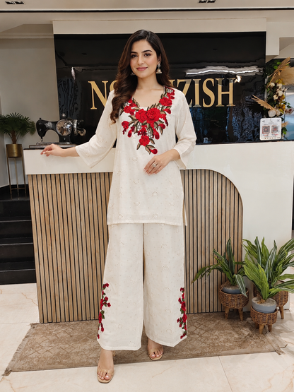 Off White Cotton Co-ord Set
Designer Cotton Kurta Palazzo Set
Patch Flower Work Co-ord Set
Casual Ethnic Co-ord Outfit
Premium Cotton Ethnic Wear