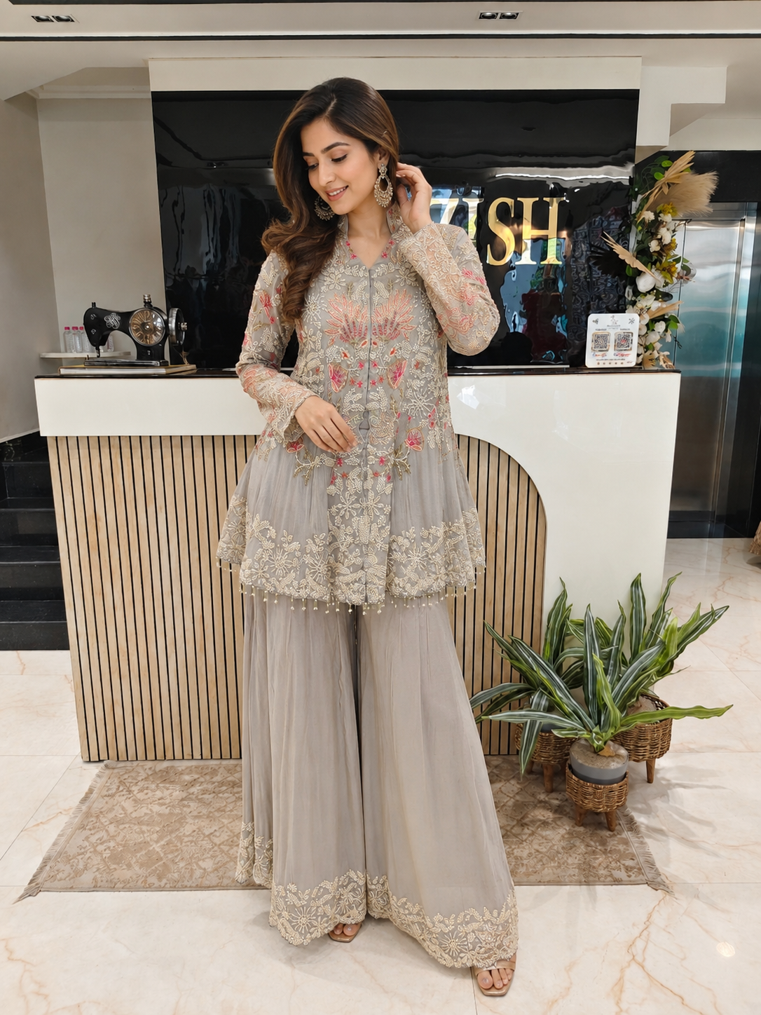 Grey Blazer Style Sharara Set
Tissue Sharara Set
Designer Indo Western Sharara
Wedding Wear Sharara Set
Party Wear Blazer Sharara