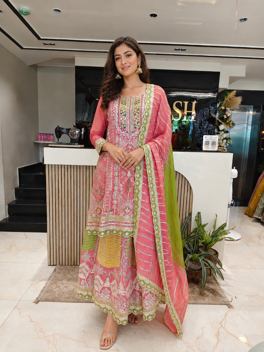 Baby Pink Sharara Set
Designer Tissue Sharara
Mirror Work Ethnic Outfit
Wedding Wear Sharara India
Luxury Festive Wear Women