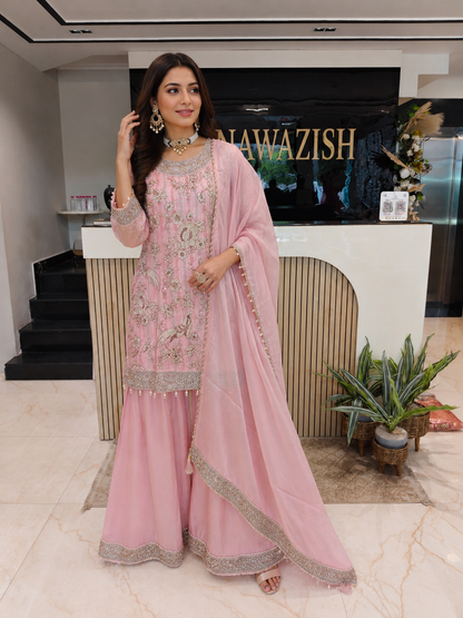Onion Pink Tissue Farshi Salwar Set