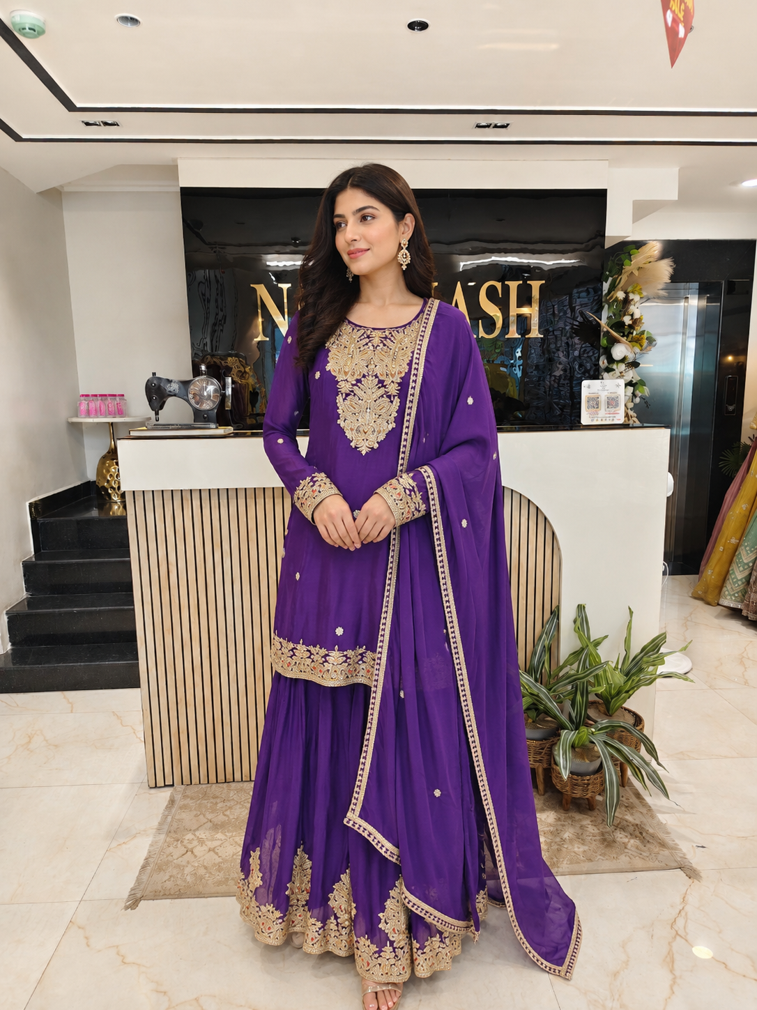 Purple Sharara Set
Designer Chiffon Sharara
Kutdana Zari Work Outfit
Wedding Wear Sharara India
Luxury Festive Wear Women