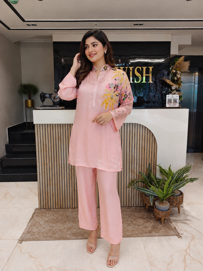 Peach Crepe Co-ord Set
Designer Crepe Kurta Pant Set
Sequins Resham Cutdana Co-ord Set
Party Wear Co-ord Outfit
Luxury Ethnic Wear