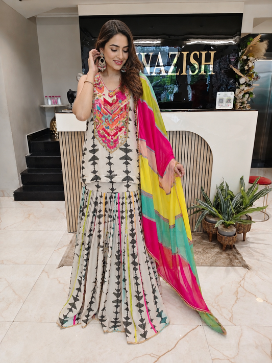 Cream Chinon Garara Set
Designer Garara Suit
Wedding Wear Garara
Festive Party Wear Ethnic Set
Chinon Designer Suit
