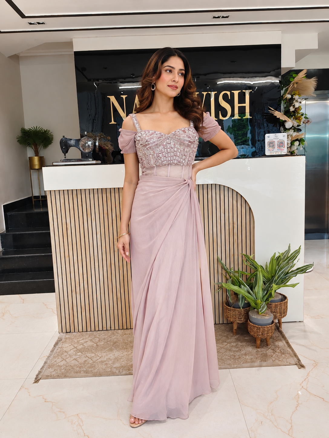 Lavender Crush Tissue Indo-Western Gown
Designer Crush Tissue Gown
Sequins Cutdana Pearl Work Gown
Wedding Wear Indo-Western Gown
Luxury Ethnic Wear