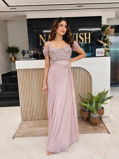 Lavender Crush Tissue Indo-Western Gown
Designer Crush Tissue Gown
Sequins Cutdana Pearl Work Gown
Wedding Wear Indo-Western Gown
Luxury Ethnic Wear