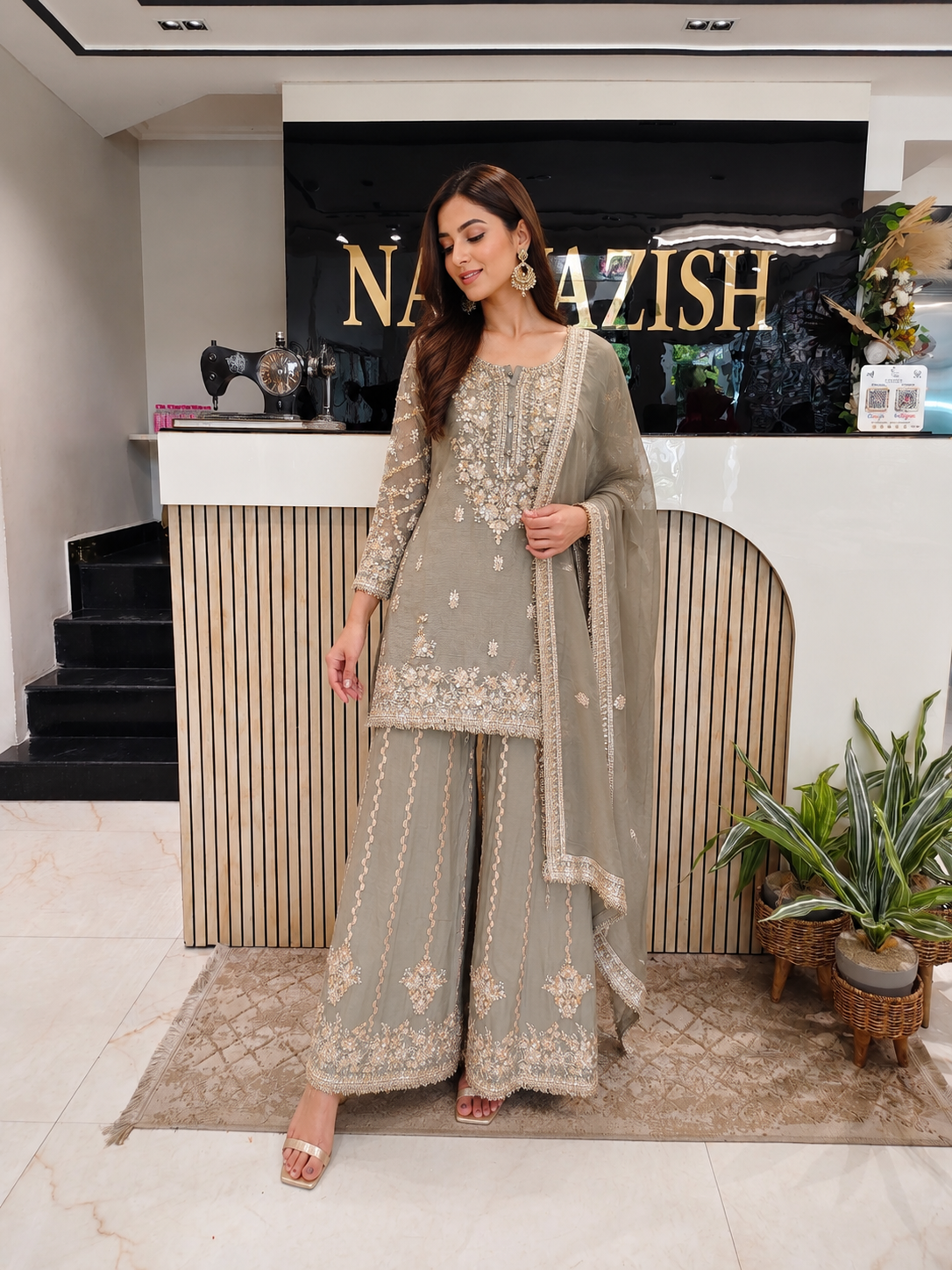 Grey Chiffon Sharara Set
Designer Sharara Suit
Wedding Wear Sharara
Festive Party Wear Ethnic Set
Chiffon Designer Suit