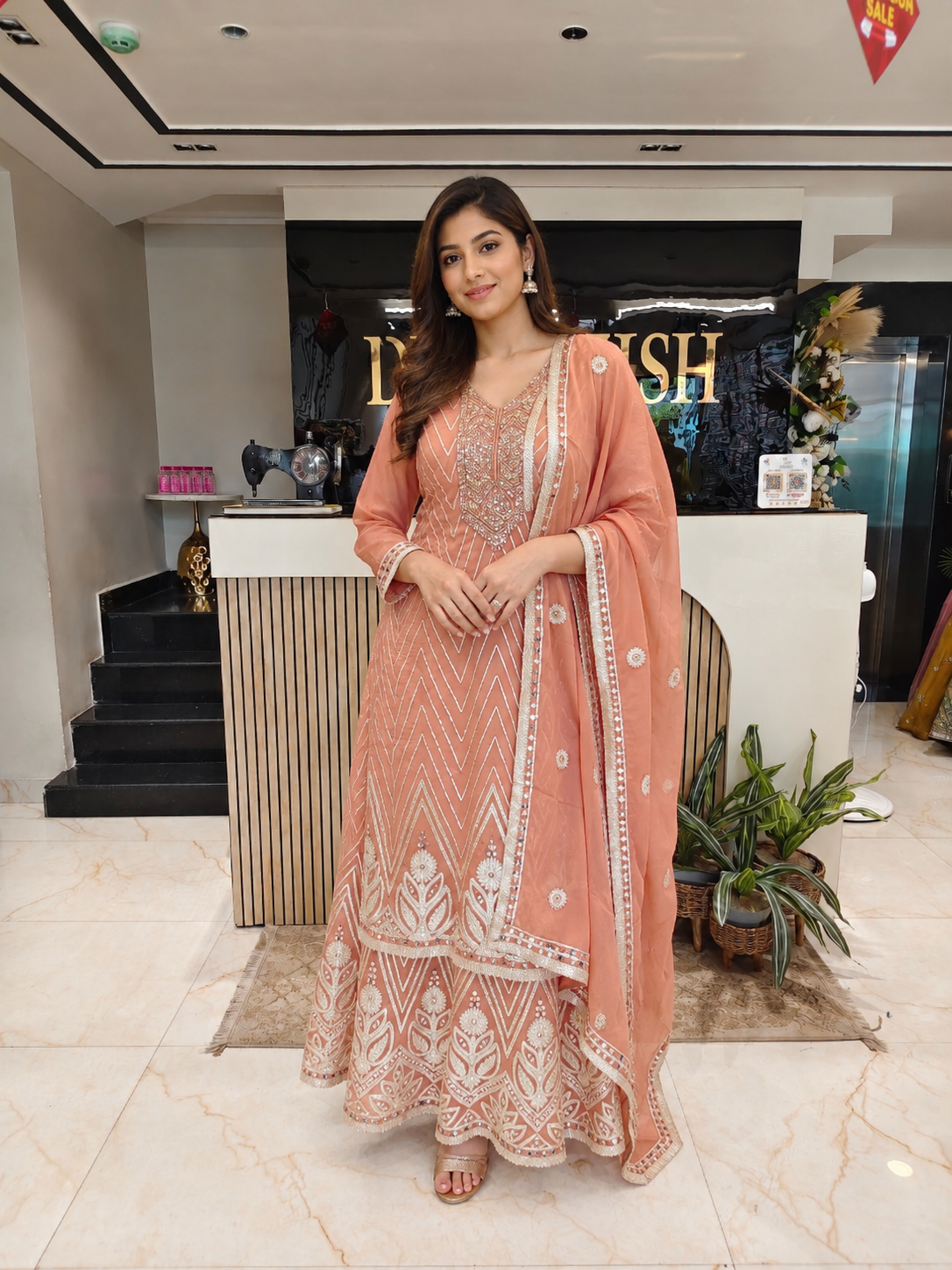 Peach Sharara Set
Designer Georgette Sharara
Resham Work Ethnic Outfit
Wedding Wear Sharara India
Luxury Festive Wear Women