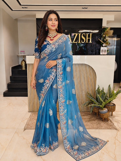 Blue Organza Saree
Designer Organza Saree
Wedding Wear Saree
Festive Party Wear Saree
Handwork Designer Saree