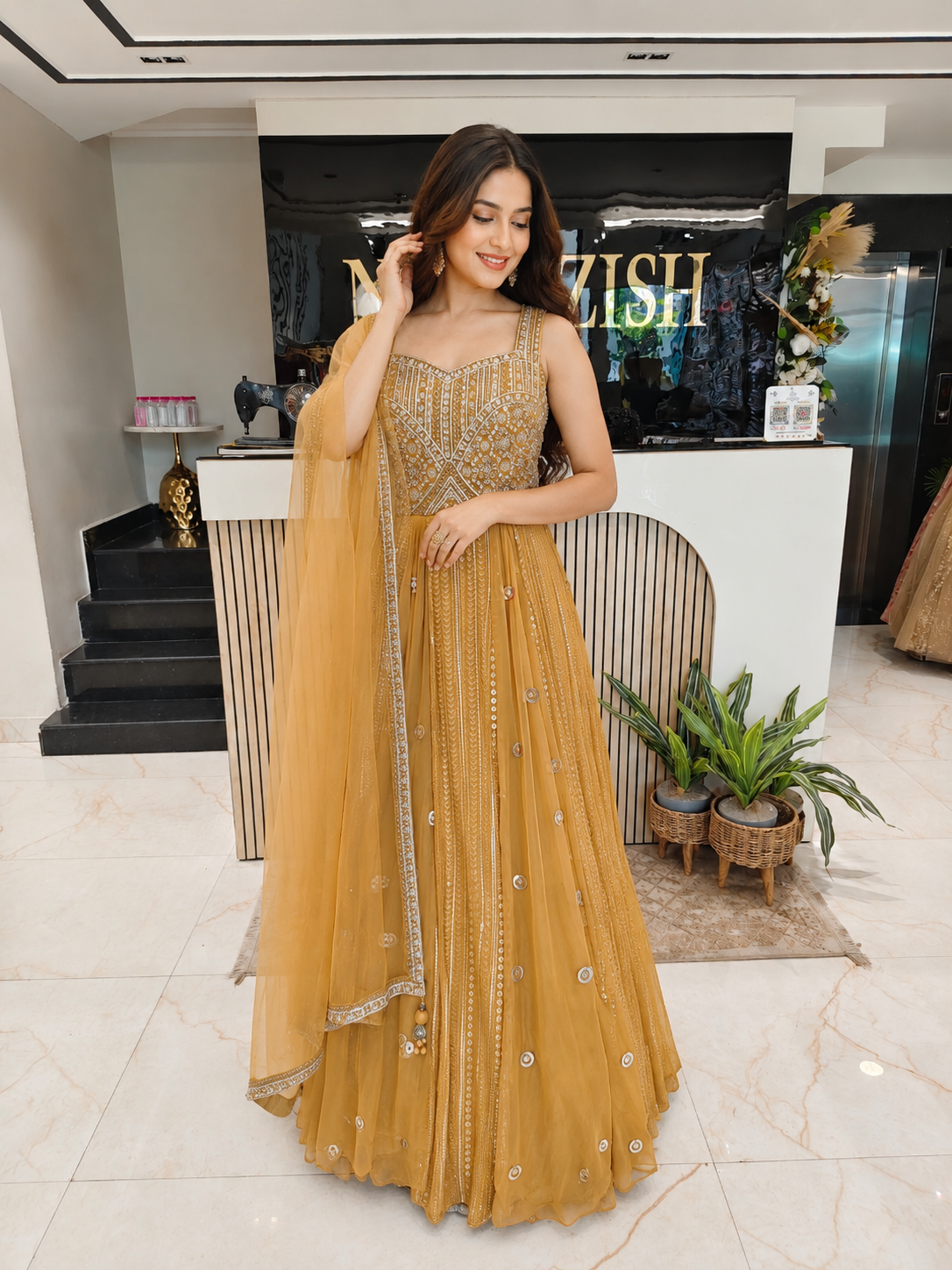 Mustard Anarkali Suit
Designer Georgette Anarkali
Kutdana Resham Work Outfit
Wedding Wear Anarkali India
Luxury Festive Wear Women