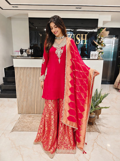 Rani Pink Farshi Salwar Set
Crepe Farshi Suit
Designer Kurta Set
Wedding Wear Farshi Suit
Festive Party Wear Ethnic Set