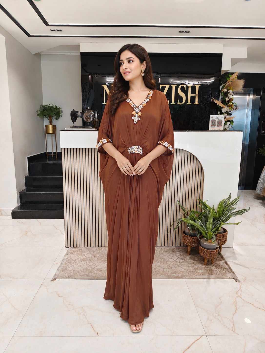 Brown Chinon Designer Gown
Pearl Cutdana Work Gown
Wedding Wear Chinon Gown
Designer Party Wear Gown
Luxury Ethnic Gown