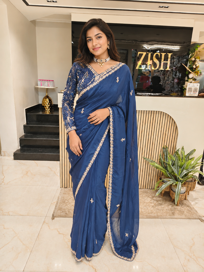 Blue Crepe Saree
Kutdana Work Saree
Designer Saree
Readymade Blouse Saree
Party Wear Saree