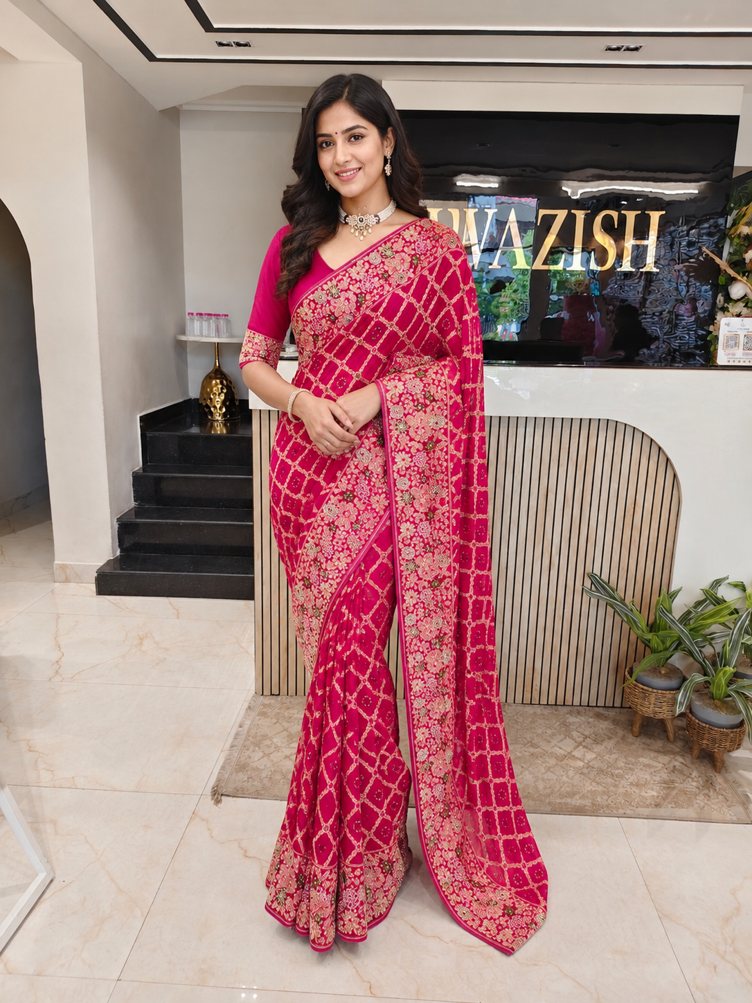 Rani Pink Georgette Saree