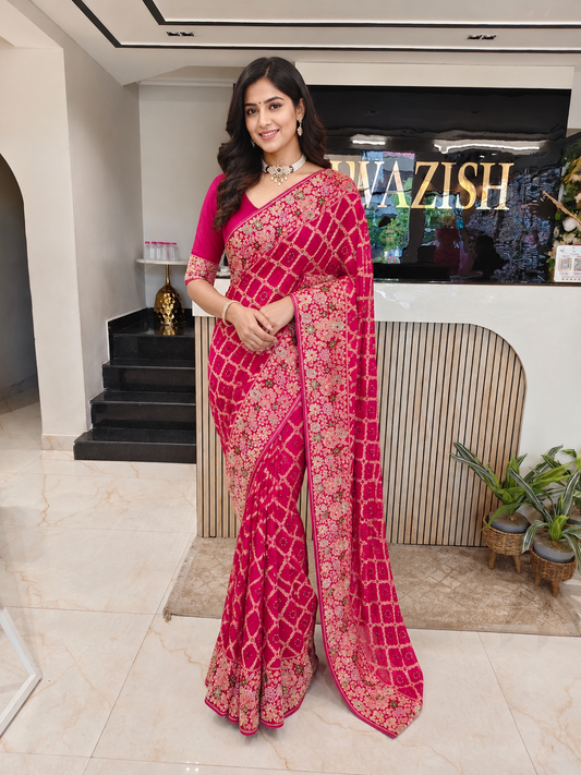 Rani Pink Georgette Saree