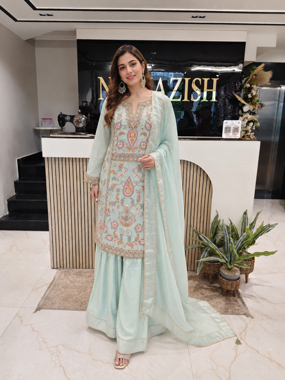 Green Farshi Salwar Set
Tissue Farshi Salwar Suit
Designer Kurta Set
Wedding Wear Farshi Suit
Festive Party Wear Ethnic Set