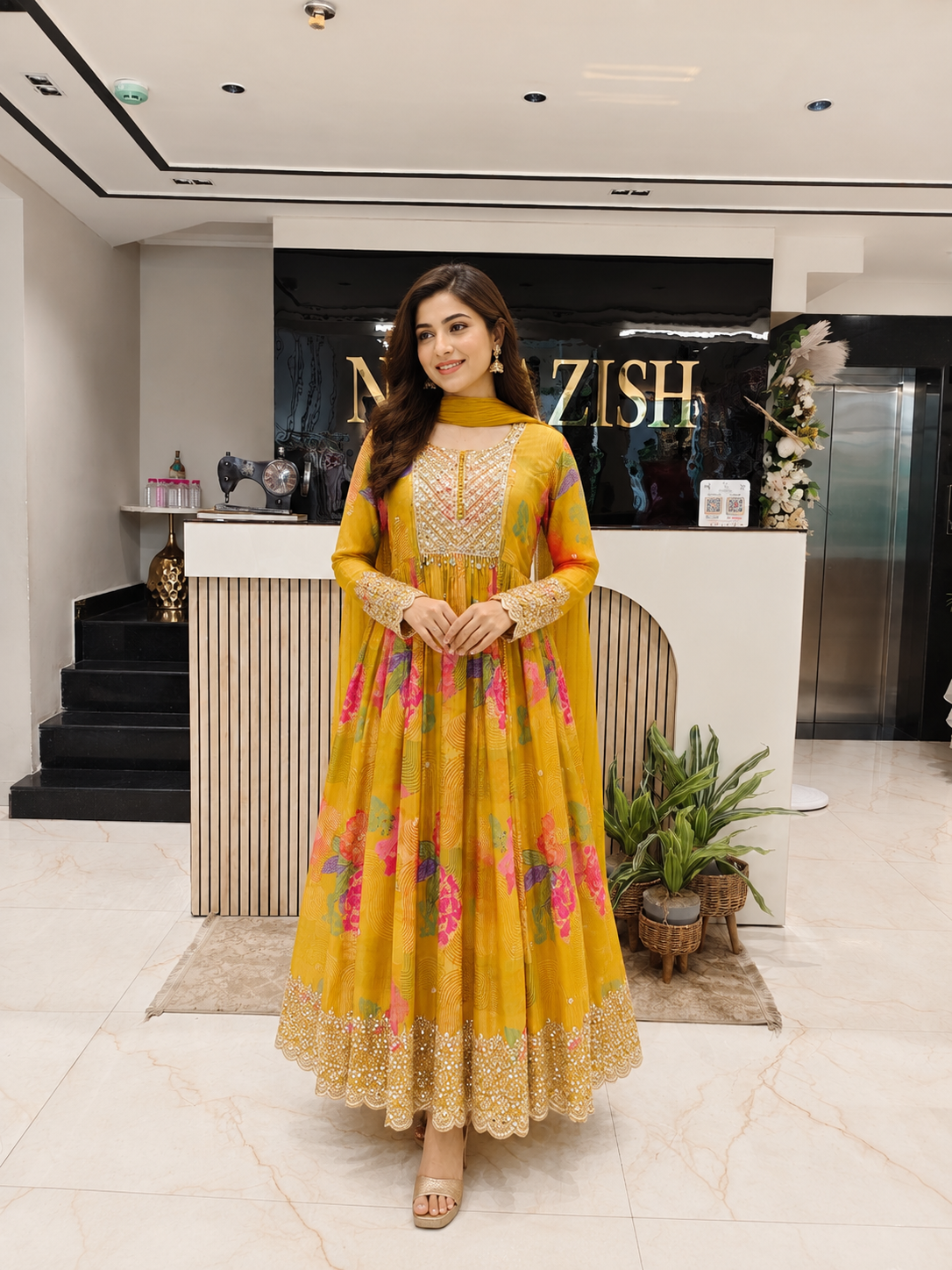 Yellow Designer Anarkali
Floral Print Festive Wear
Mirror Work Ethnic Outfit
Wedding Wear Suit India
Luxury Party Wear Women
