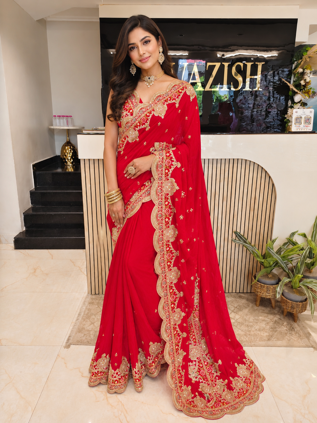 Red Crepe Saree
Handwork Saree
Zari Work Saree
Designer Party Wear Saree
Wedding Wear Saree