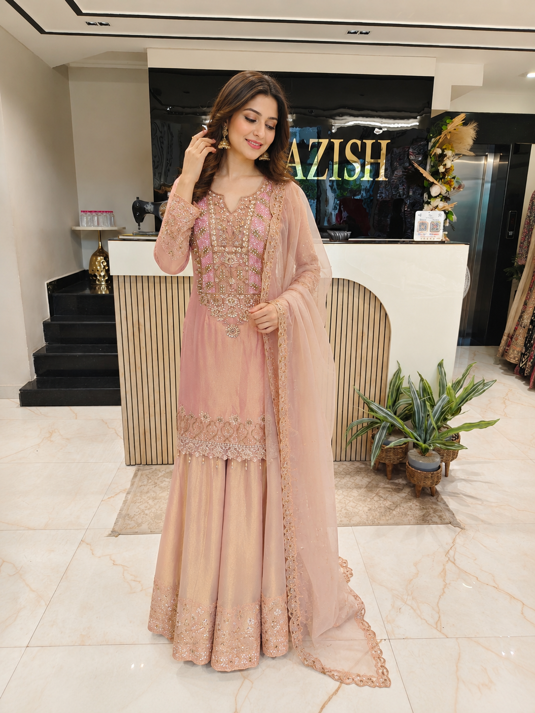 Rose Gold Tissue Sharara Set
Designer Sharara Suit
Wedding Wear Sharara
Festive Party Wear Sharara
Tissue Ethnic Set
