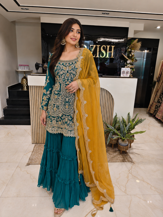 Green & Mustard Georgette Garara Set
Designer Garara Suit
Wedding Wear Garara
Festive Party Wear Garara
Georgette Ethnic Set