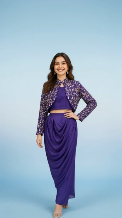 Purple Drape Skirt Set
