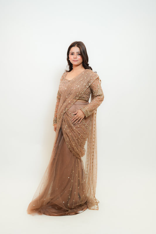 Brown glow drape saree
