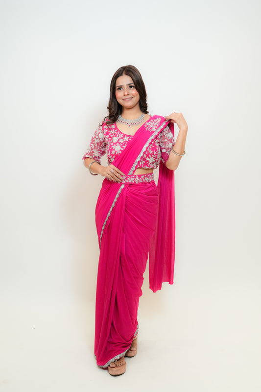Bold in pink drape saree