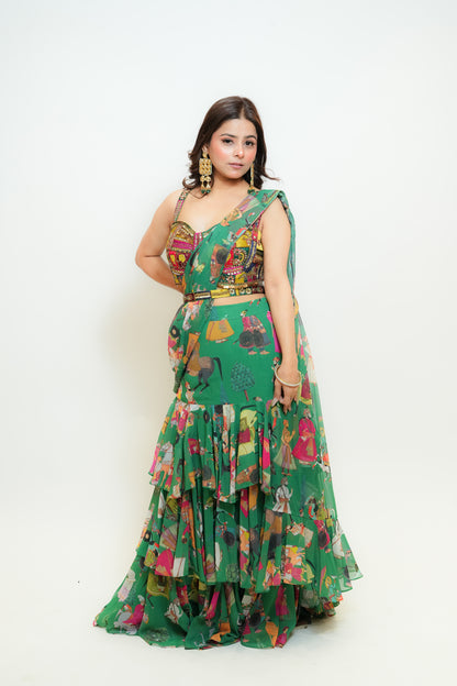 Graceful green drape saree
